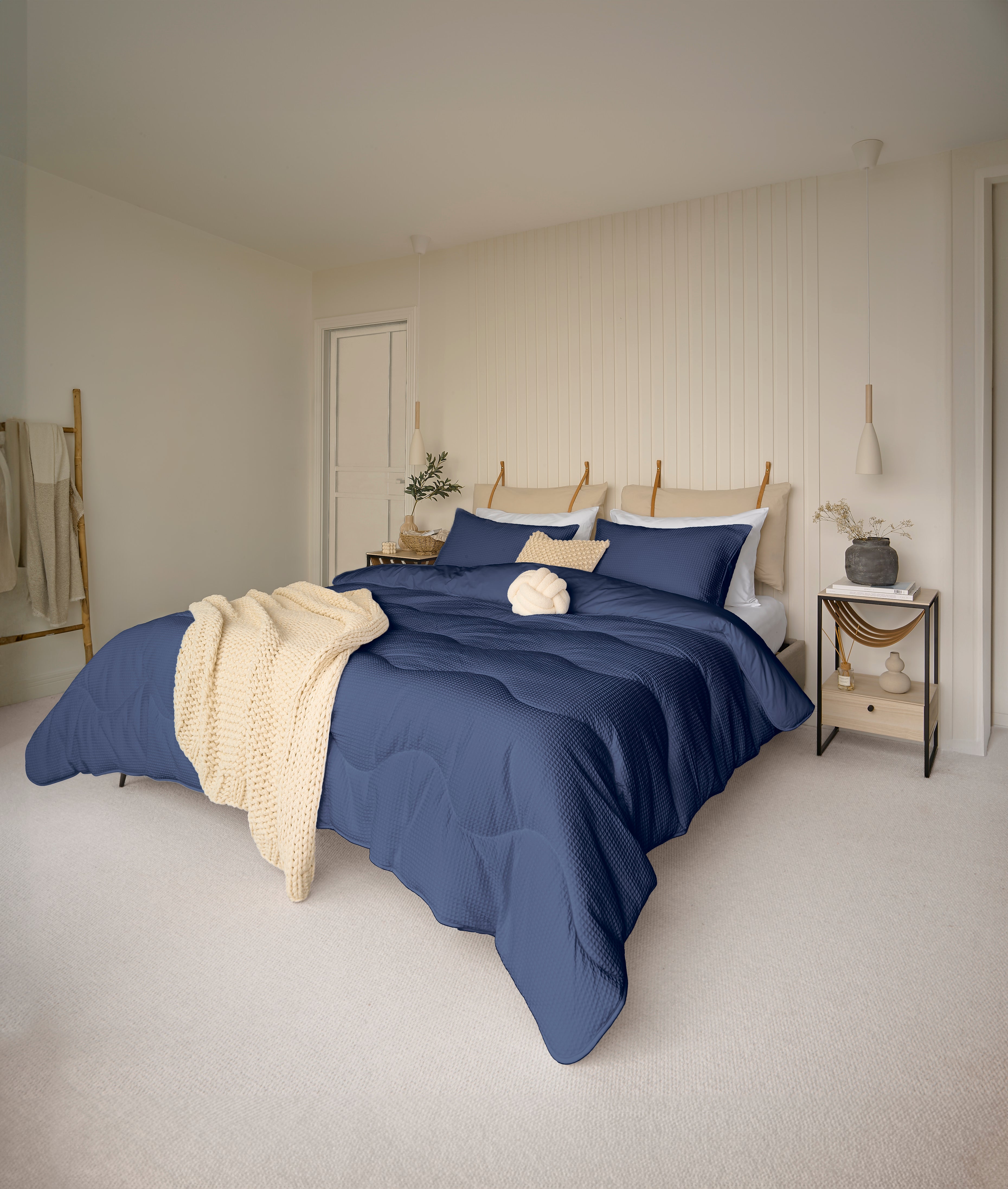 Navy 100% Cotton Waffle All-In-One Comforter