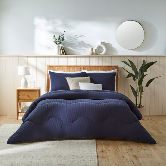 100% Cotton Waffle Navy All-In-One Duvet