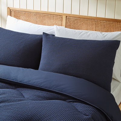 Navy 100% Cotton Waffle All-In-One Comforter