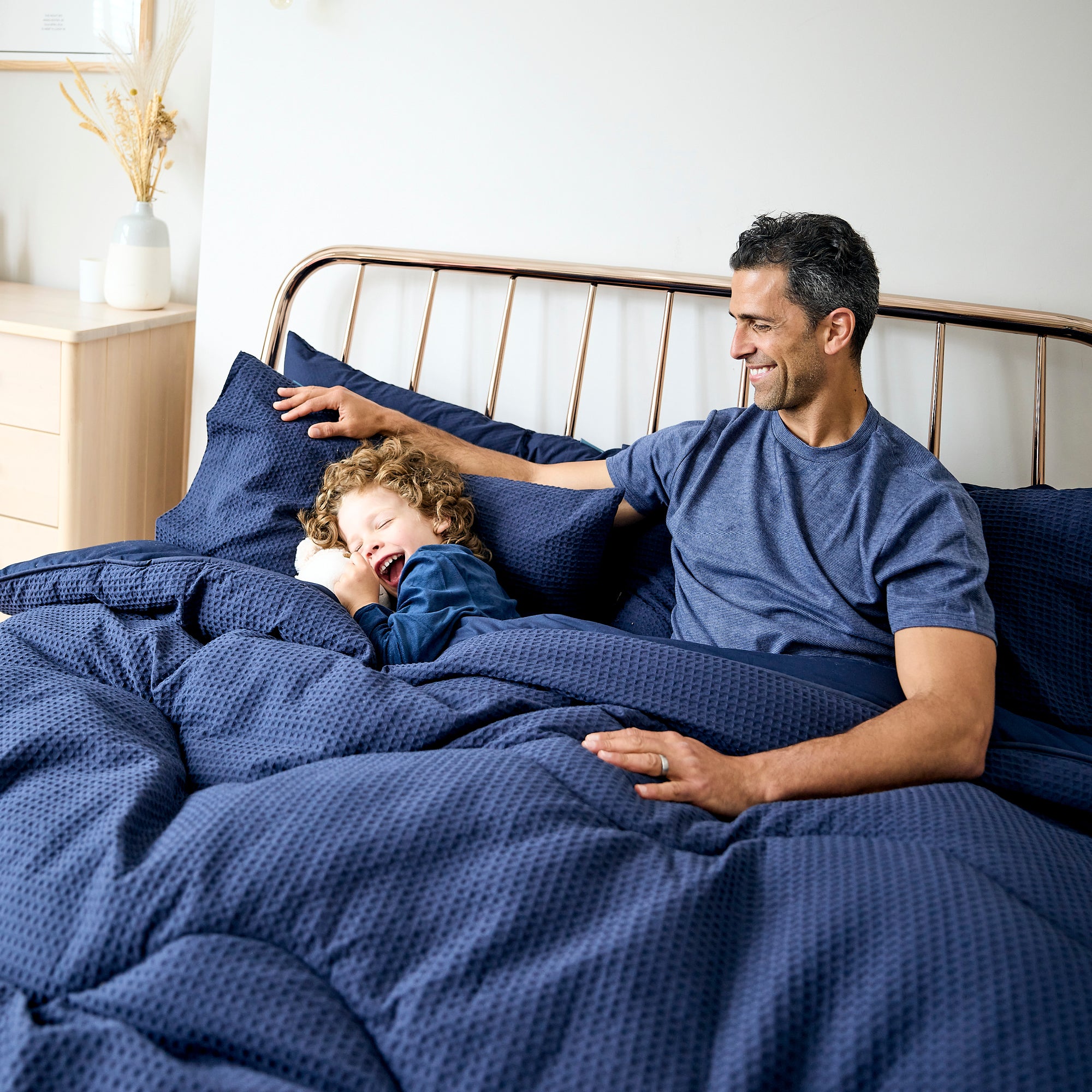 Navy 100% Cotton Waffle All-In-One Comforter