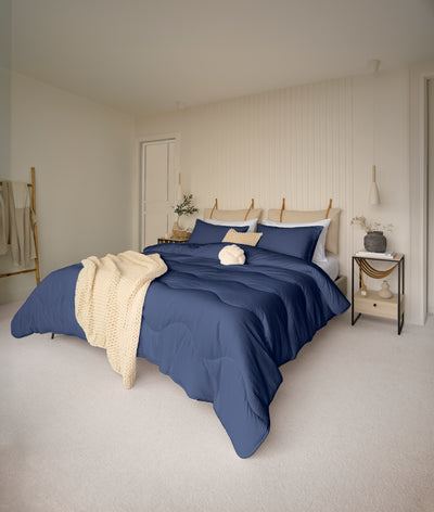 Navy 100% Cotton Waffle All-In-One Comforter