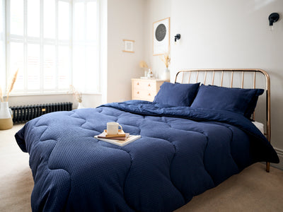 Navy 100% Cotton Waffle All-In-One Comforter