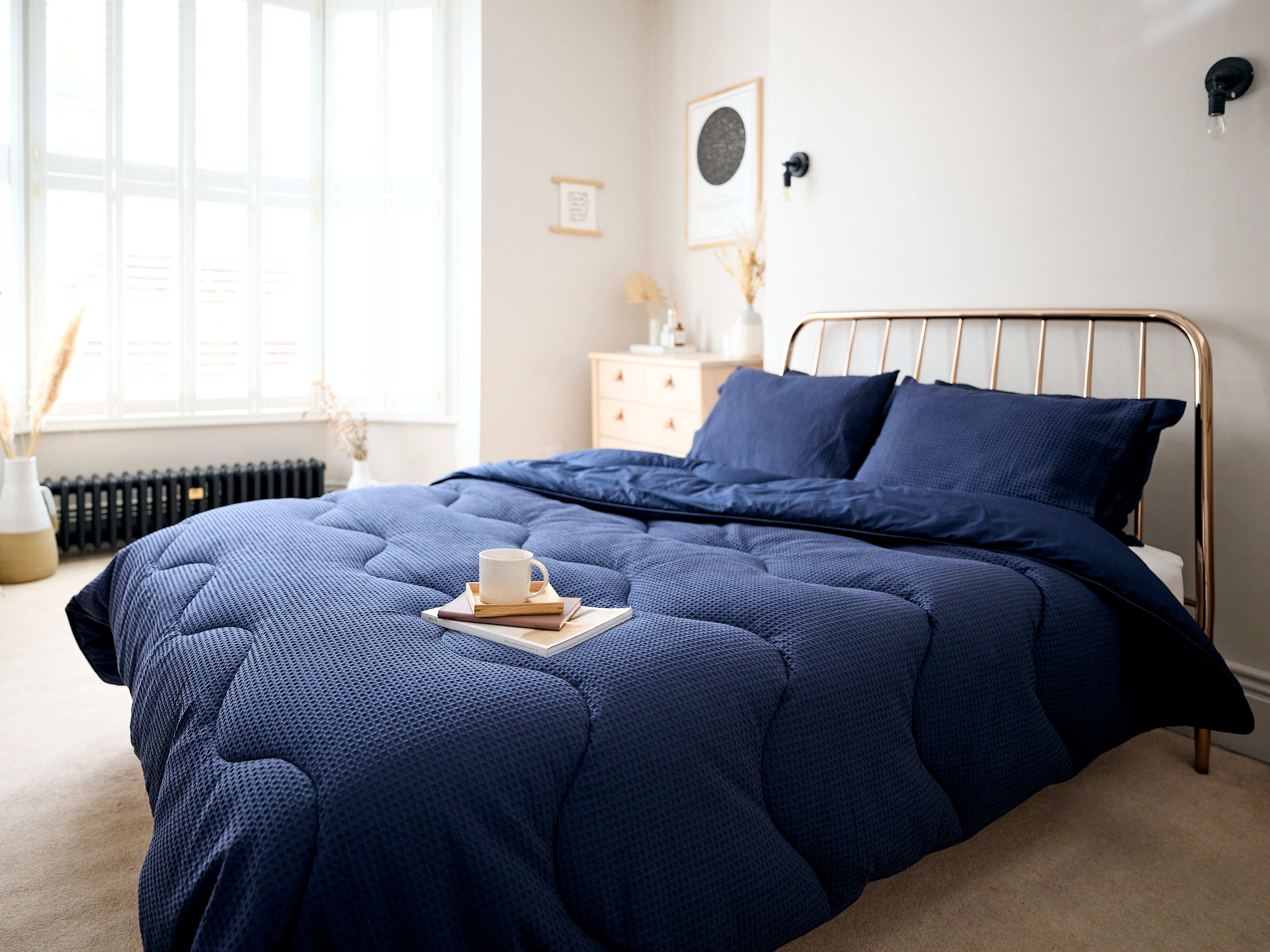 Navy 100% Cotton Waffle All-In-One Comforter