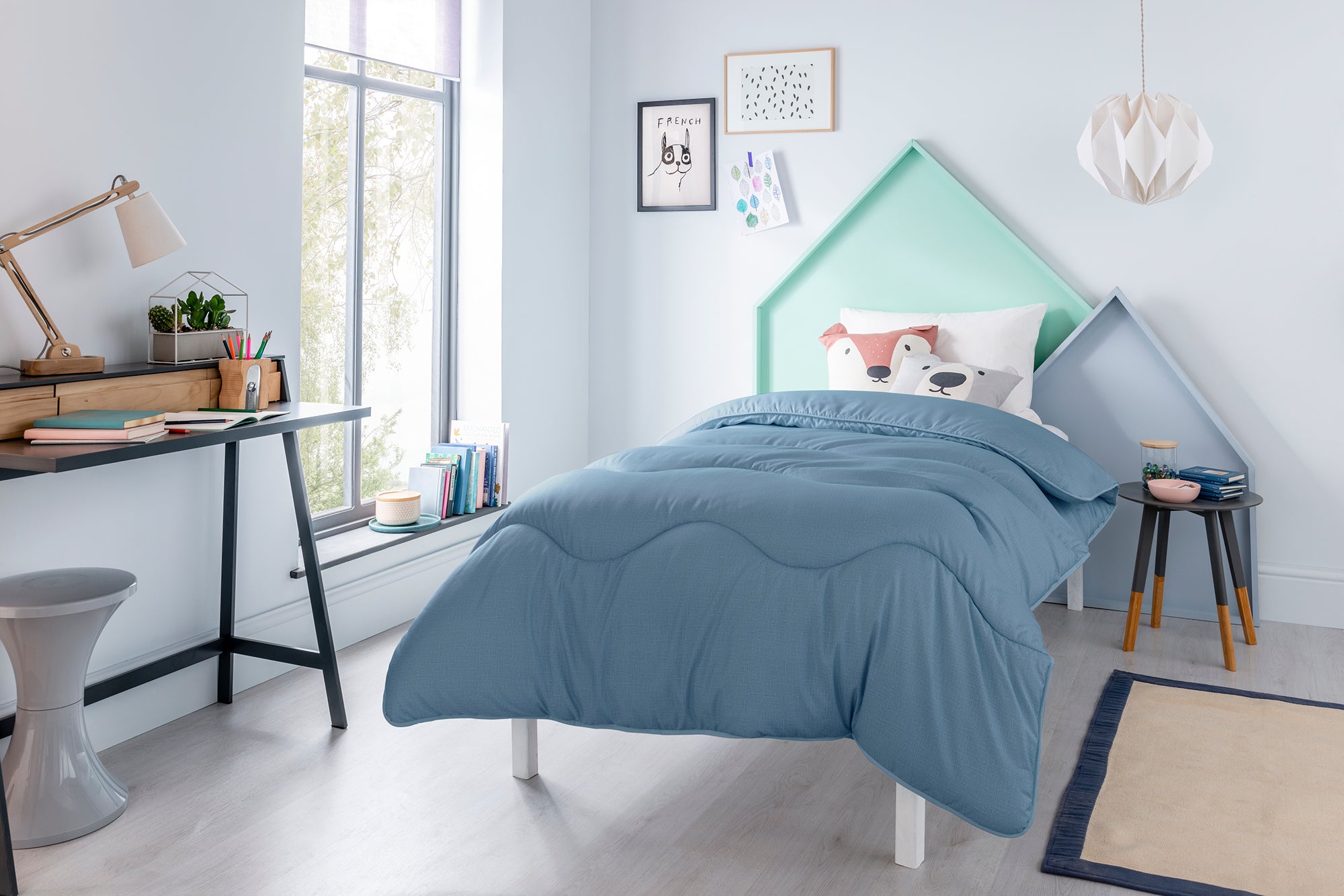 Twilight Blue Linen Print All-In-One Comforter