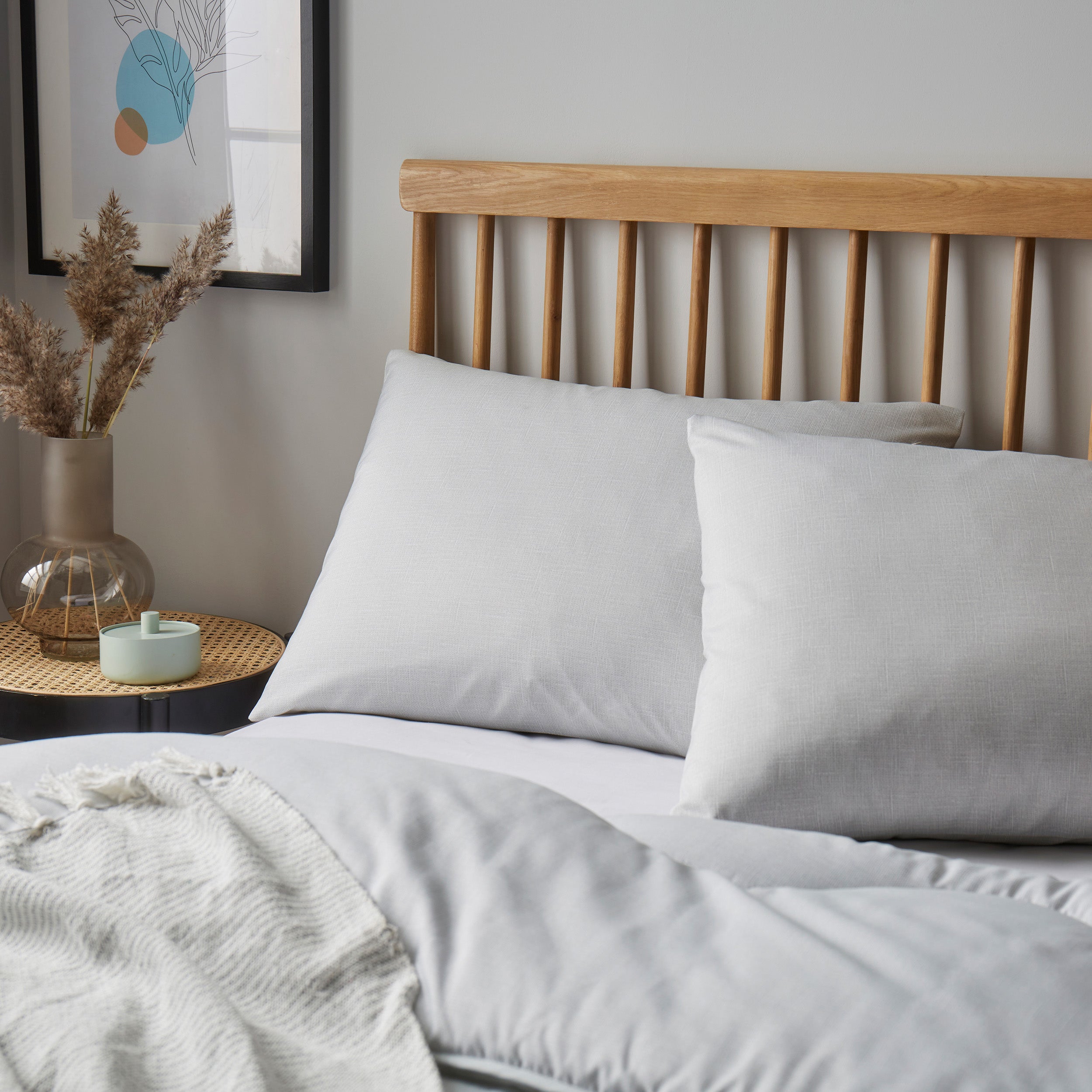 Cloud Gray Linen Print Pair of Standard Pillowcases