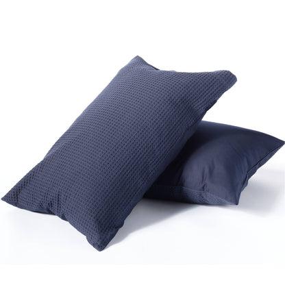 night lark cotton waffle navy pillowcases